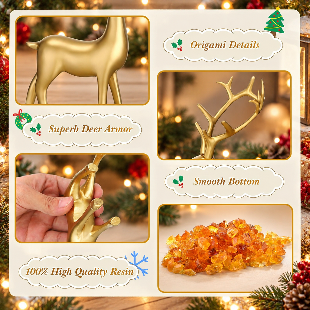 Golden Reindeer Figurines – Set of 4