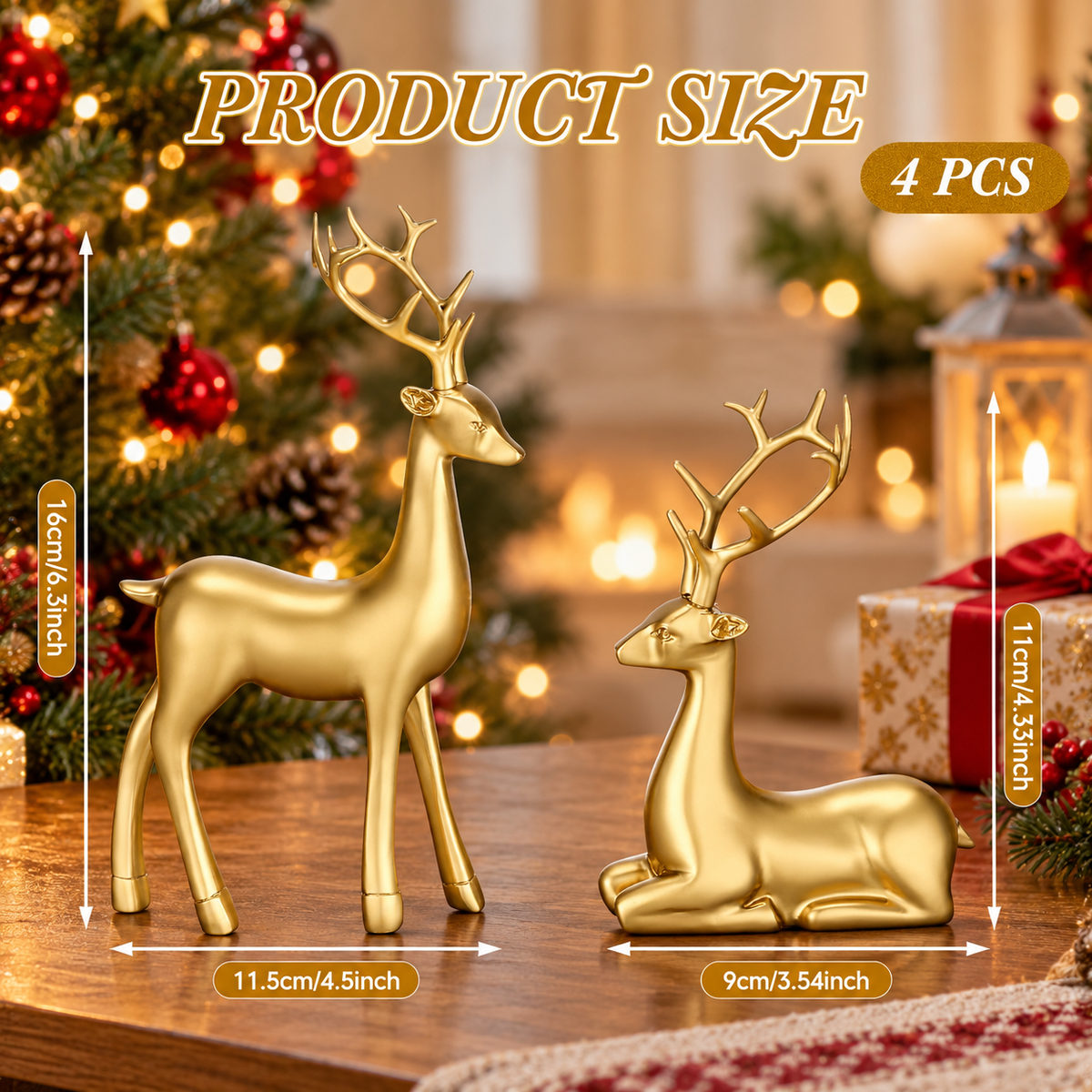 Golden Reindeer Figurines – Set of 4