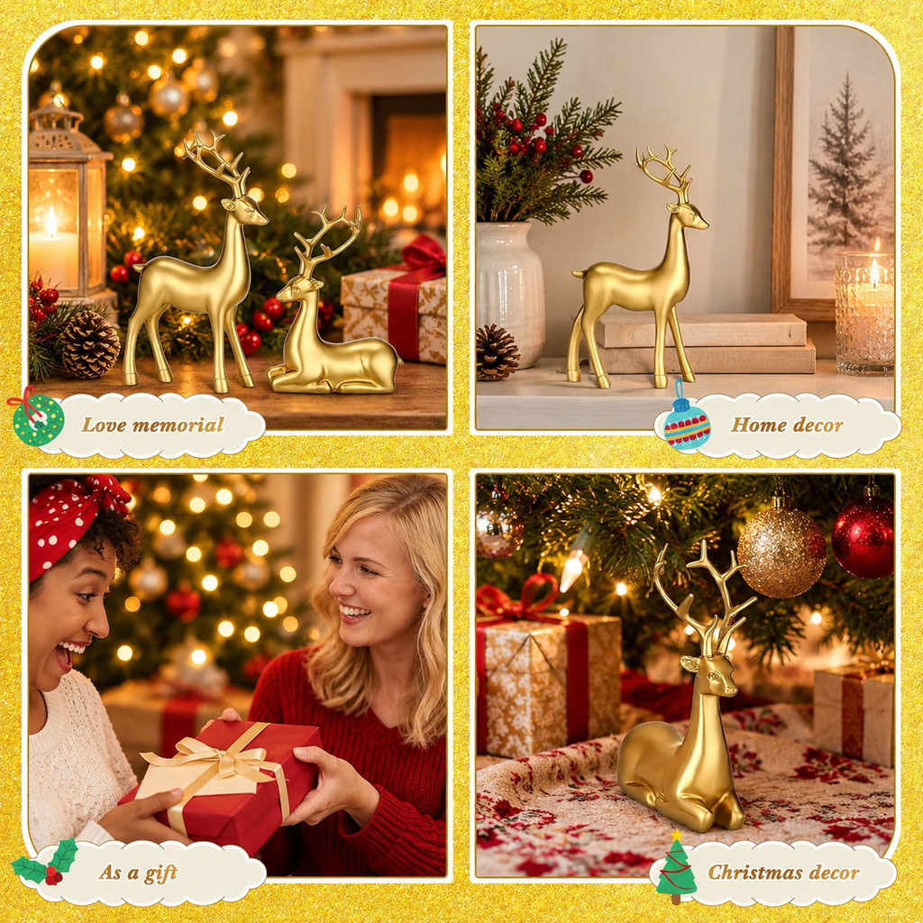 Golden Reindeer Figurines – Set of 4