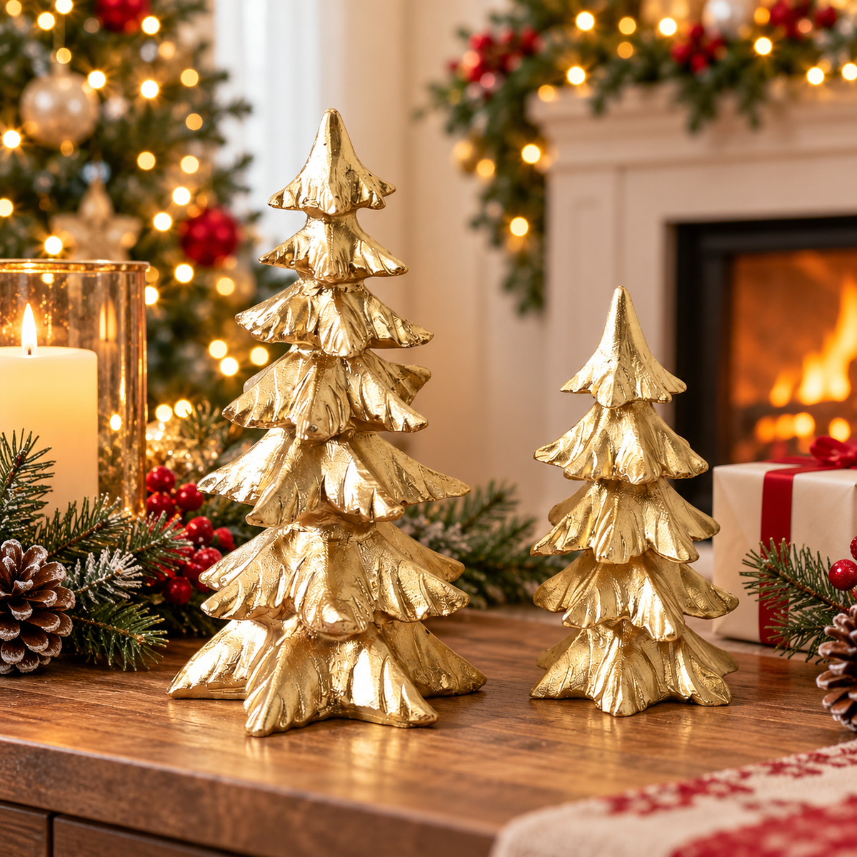 Golden Christmas Tree Figurines
